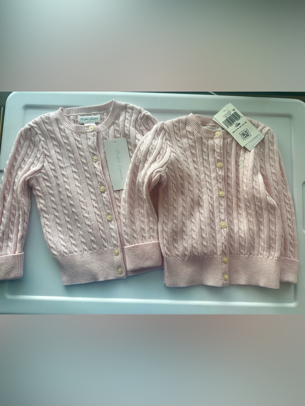 NWT Set of 2 - Ralph Lauren Mini Cable Knit Cotton Cardigan 12M - Twin Set